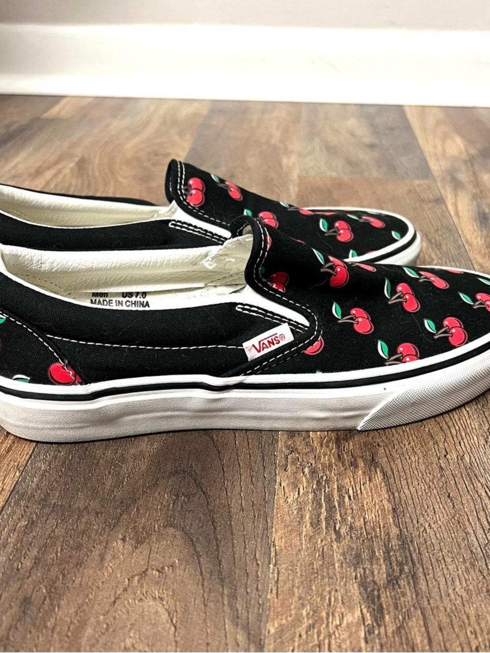 Vans Black Slip-On Sneakers with Red Cherry Print - Picture 2 of 2